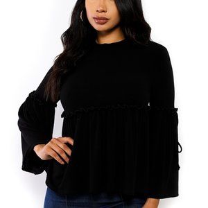 Black Long Sleeve Babydoll Top
